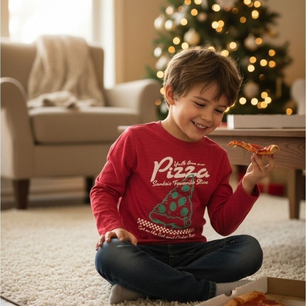Cat & Jack Red Kids Pizza Graphic Long Sleeve Shirt